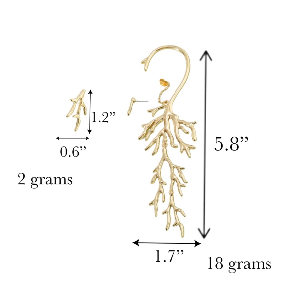 Boho Punk Asymmetric Long Dangling Gold Branch Cuff Earring - Picture 14 of 14